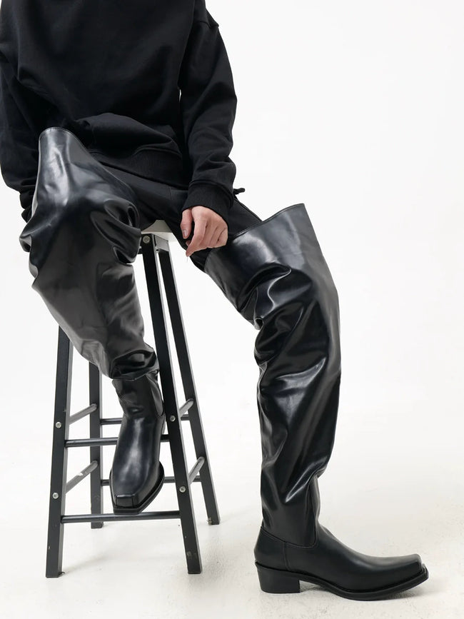 Square Toe Thick Sole Raised Toe Over the Knee High Boots Main Image