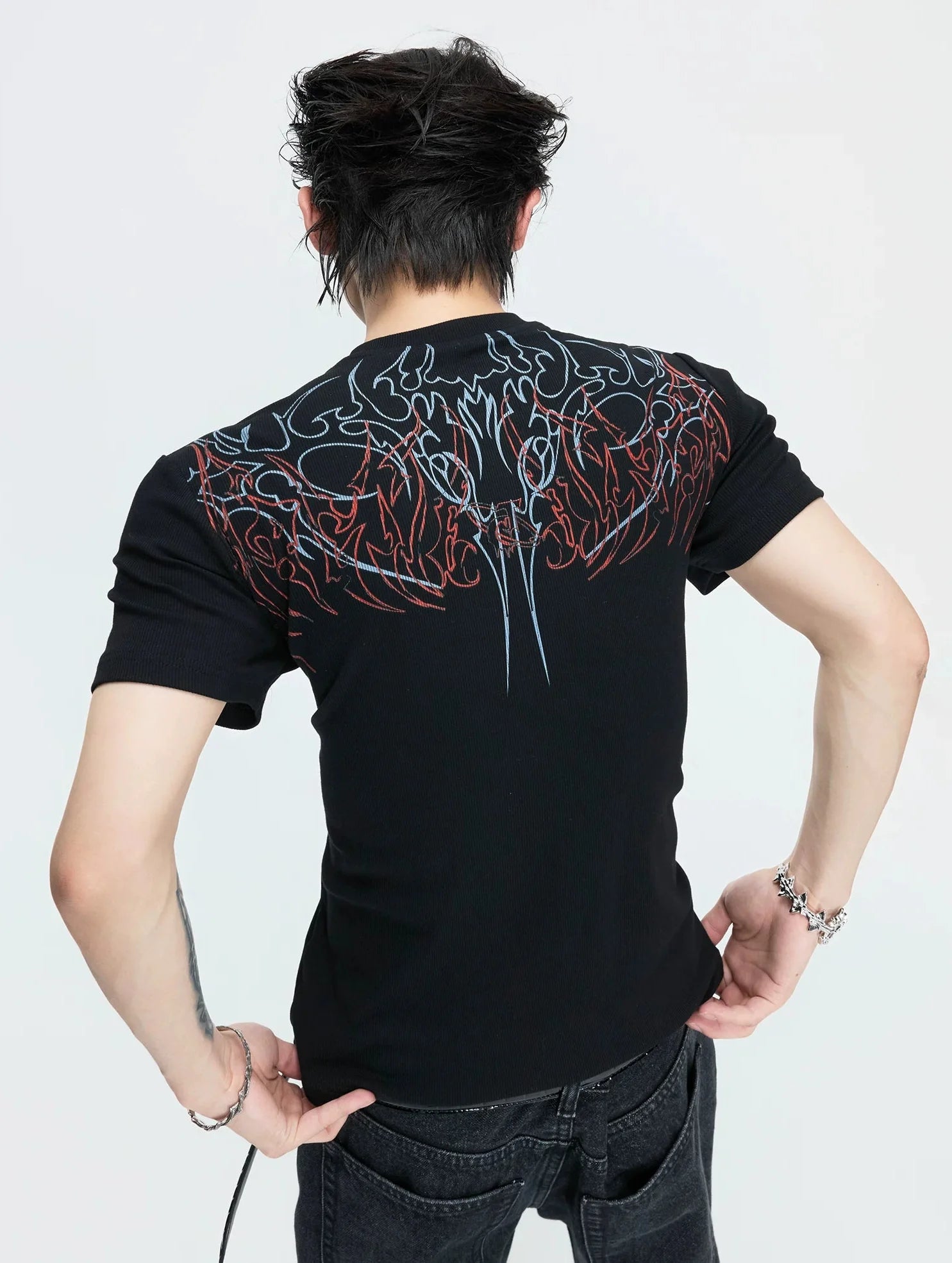 Gothic Flame Studded Slim Tee