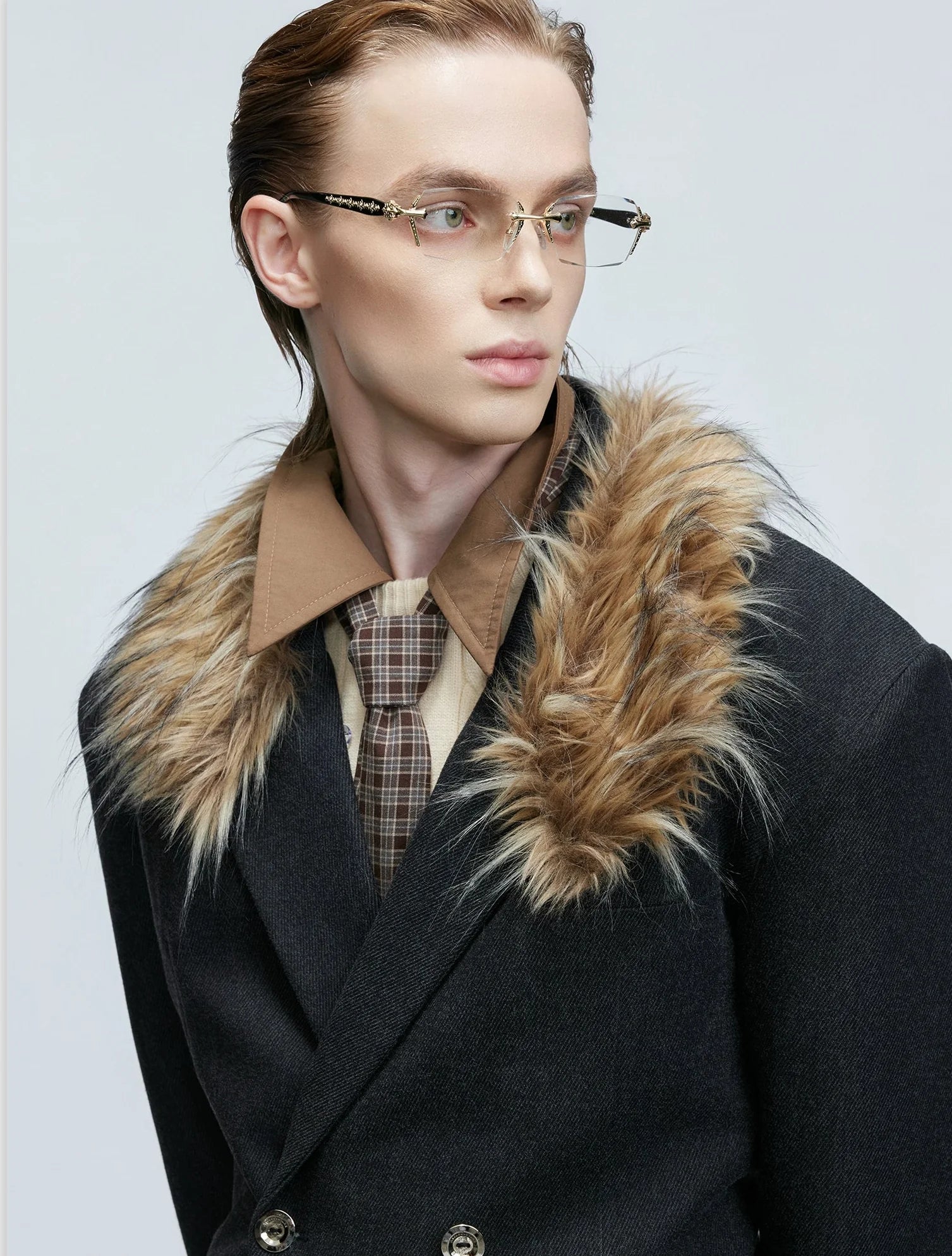 【25s Nov.】Elegant Detachable Fur Collar Wool Suit/Trousers
