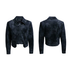 【25s Aug.】Pearl Deconstructed Textured Cropped Leather Jacket