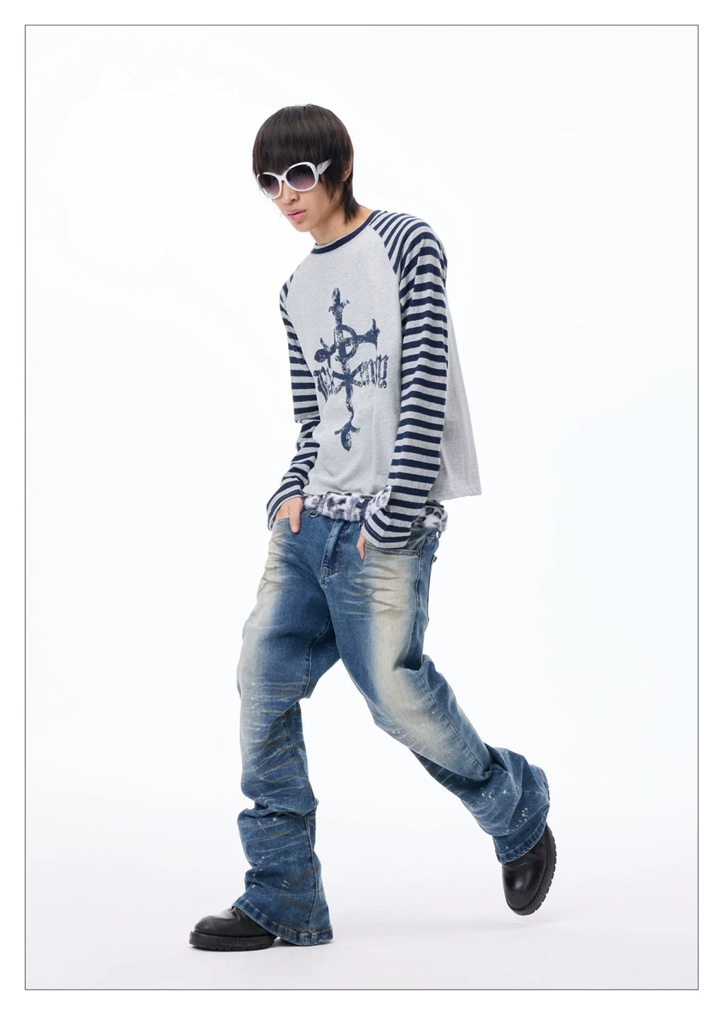 Washed Paint Splatter Curved Skinny Jeans