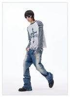 Washed Paint Splatter Curved Skinny Jeans