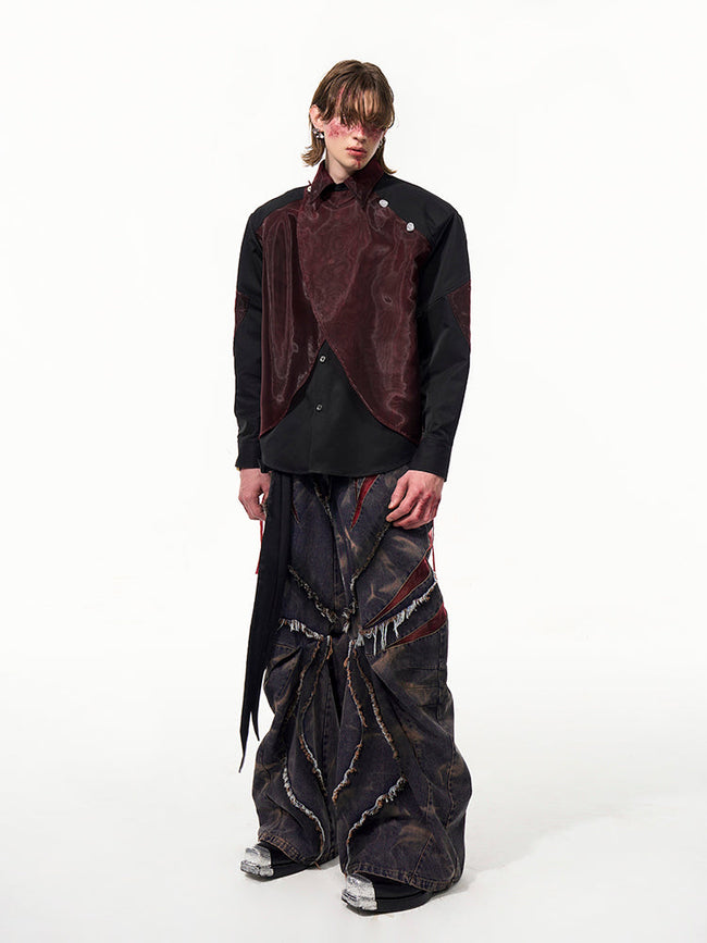 【25s Apr.】Mesh Stitching Shoulder Pad Long Sleeve Shirt Main Image