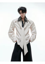 【25s Aug.】Diamond-embellished Ribbon-trimmed Shirt