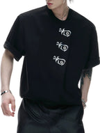Asymmetric Placket Embroidered Tee