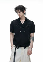 Openwork Embroidered Knit Polo Tee