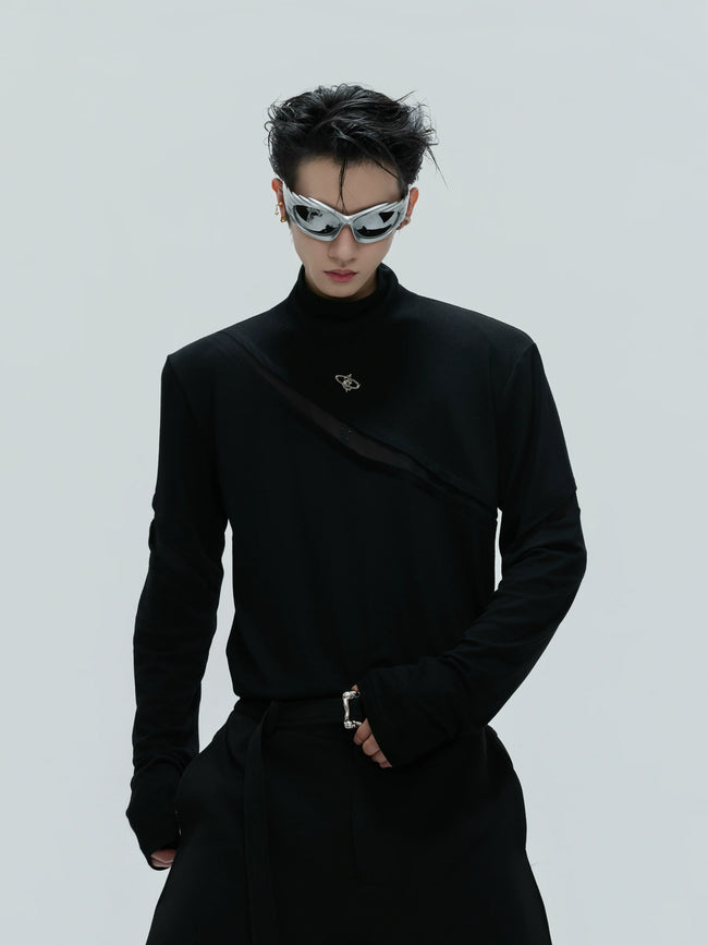 【25s Nov.】High-neck Deconstructed Base Layer High-elastic Metallic T-shirt Hover Image