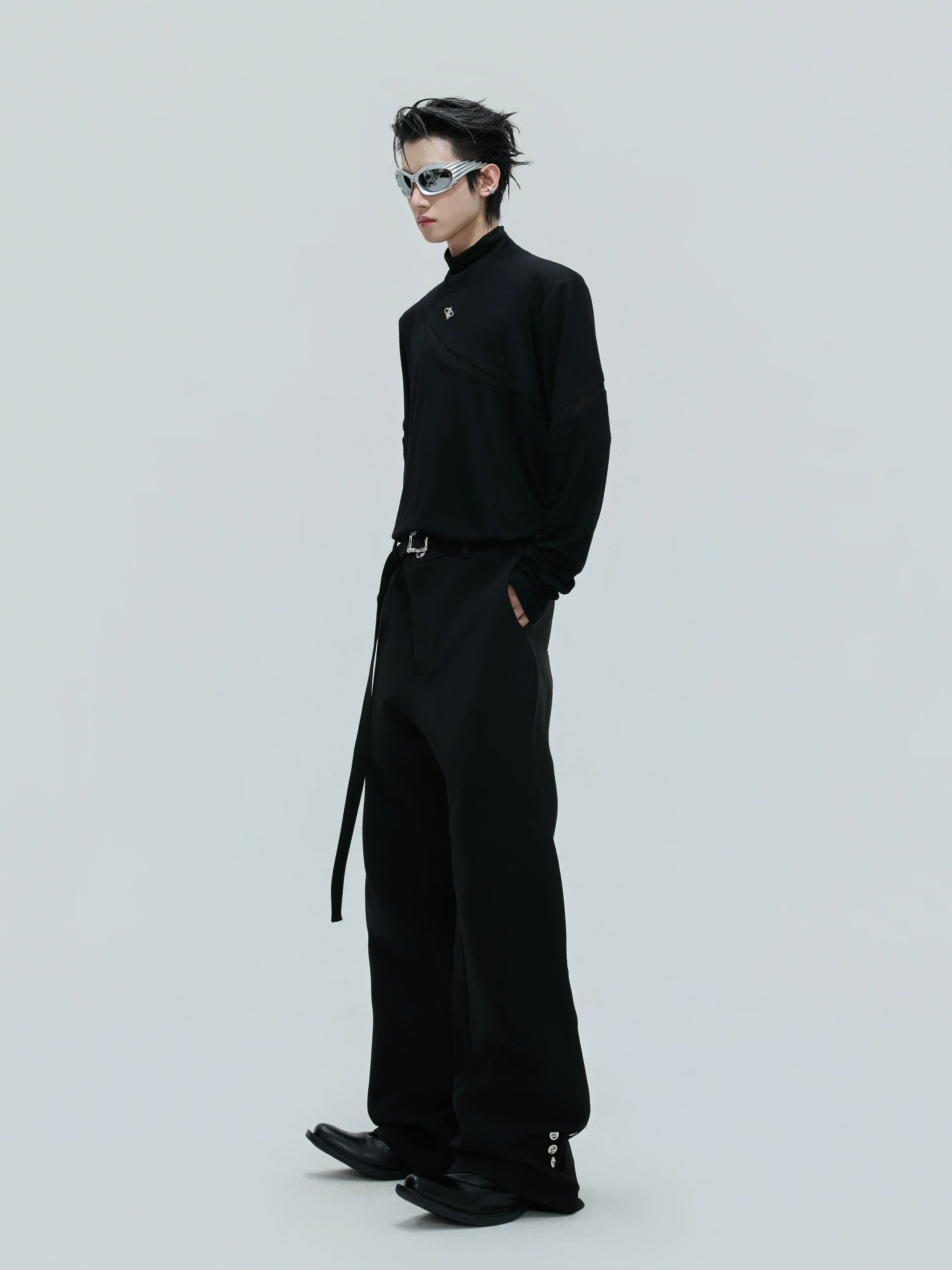 【25s Nov.】High-neck Deconstructed Base Layer High-elastic Metallic T-shirt