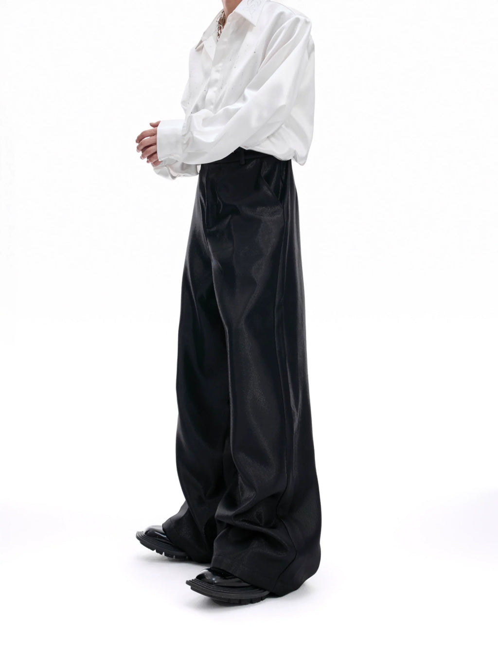 【25s Aug.】Liquid Glossy Flowy Straight-Leg Trousers