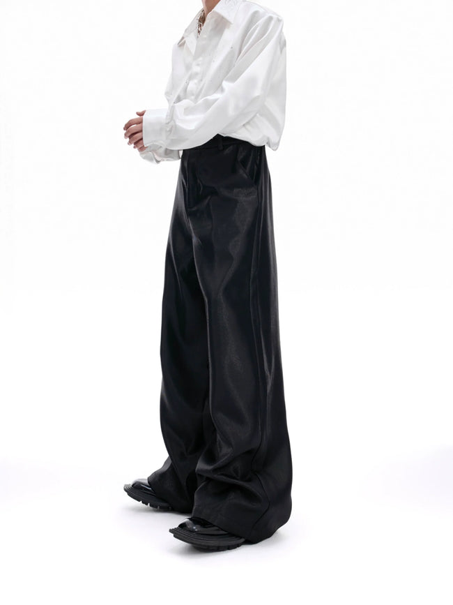 【25s Aug.】Liquid Glossy Flowy Straight-Leg Trousers Main Image