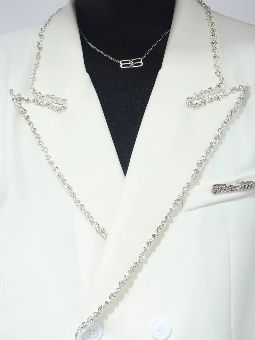 【26s Apr.】Crystal Embellished Padded Shoulder Blazer