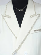 【26s Apr.】Crystal Embellished Padded Shoulder Blazer