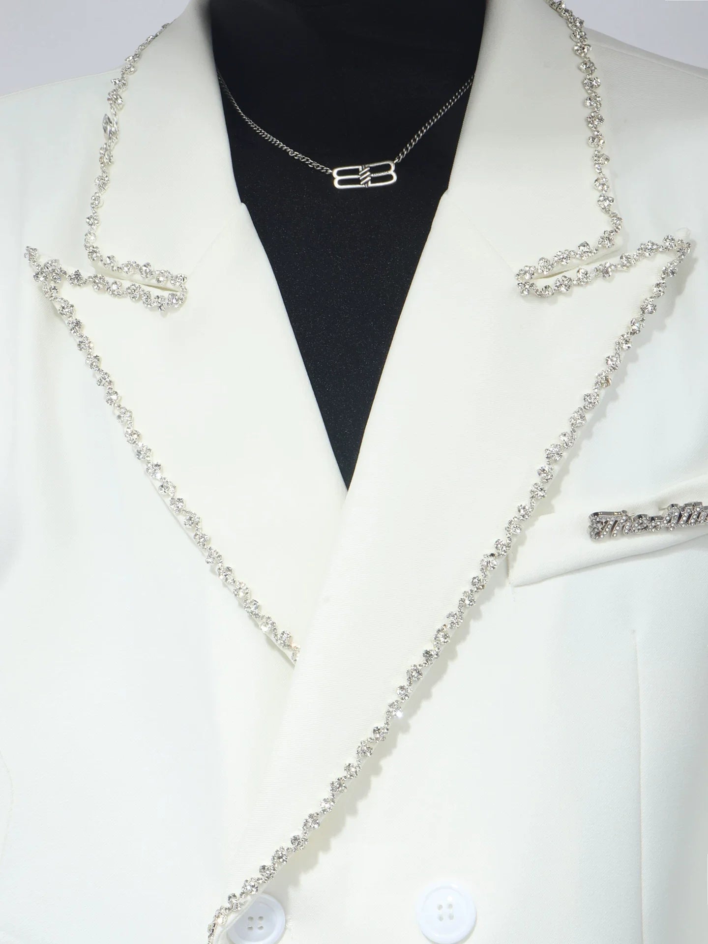 【26s Apr.】Crystal Embellished Padded Shoulder Blazer