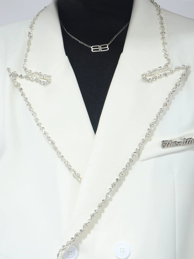 【26s Apr.】Crystal Embellished Padded Shoulder Blazer Main Image