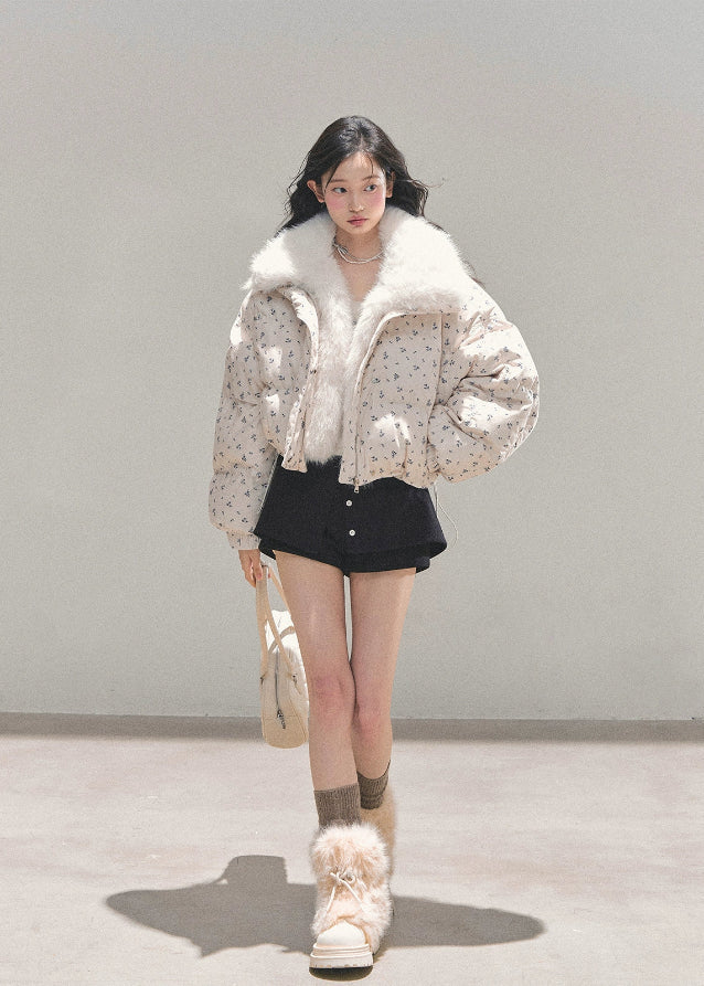 Frost Whisper Plush-Lined Short Down Coat