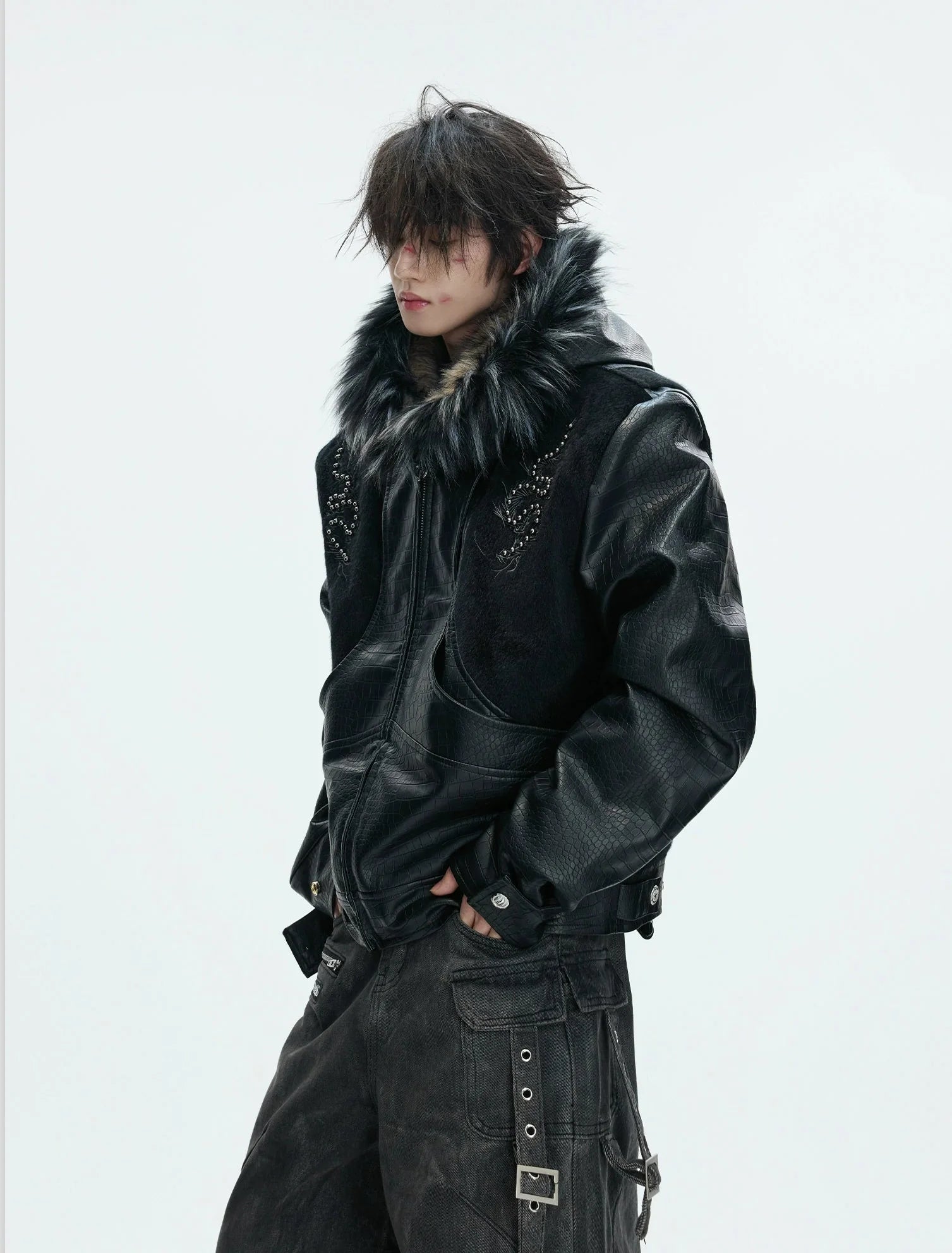 【26s Feb.】Horsehair and Crocodile Print Hooded Jacket