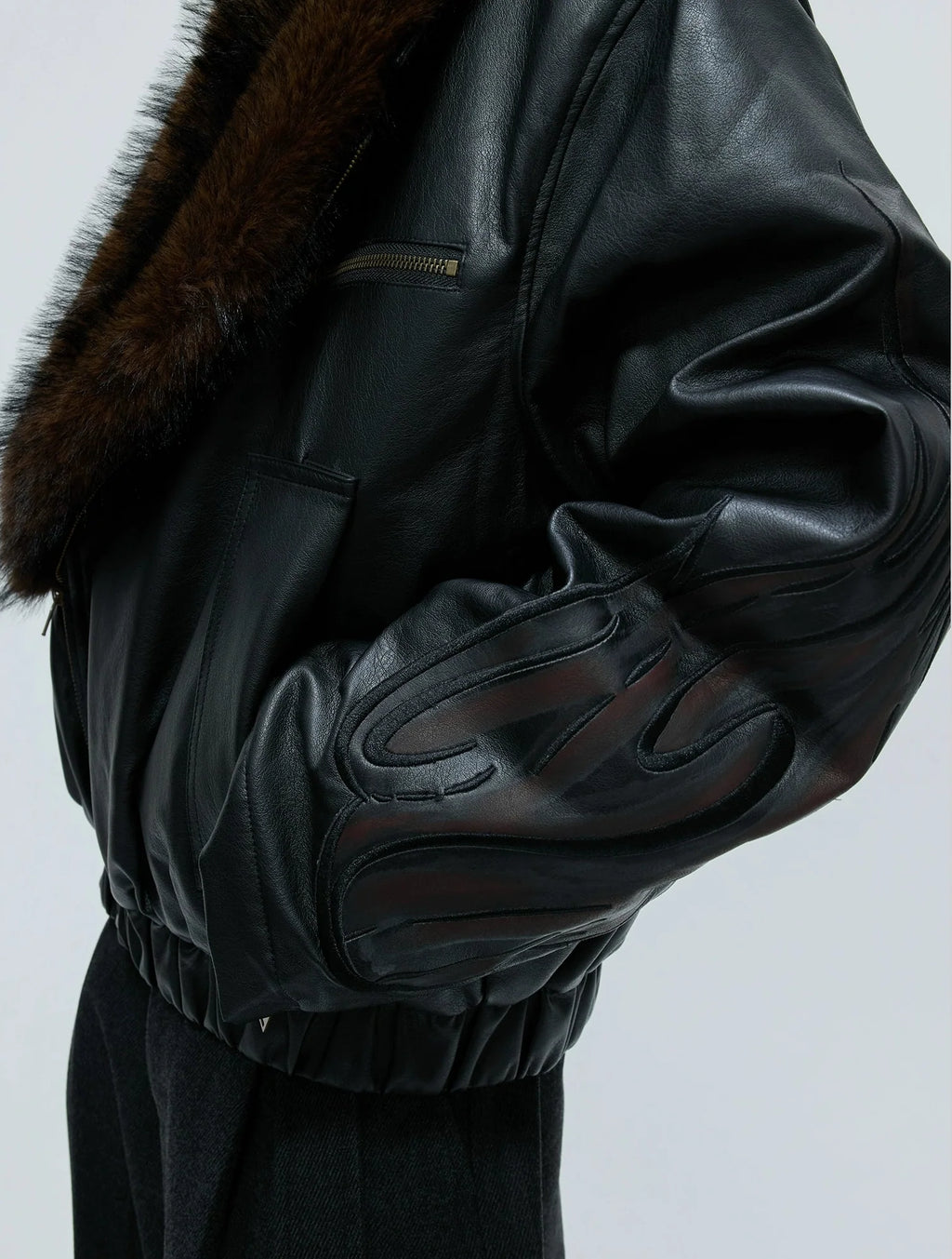 【25s Nov.】Distressed Embossed Detachable Fur Collar Thickened Cotton Coat