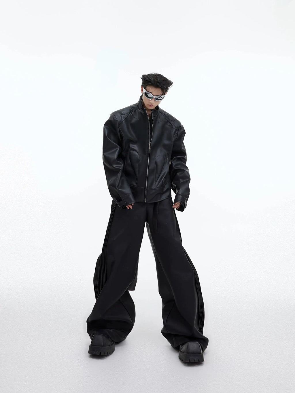 【23s September.】Metallic Logo 3D Deconstructed Leather Jacket