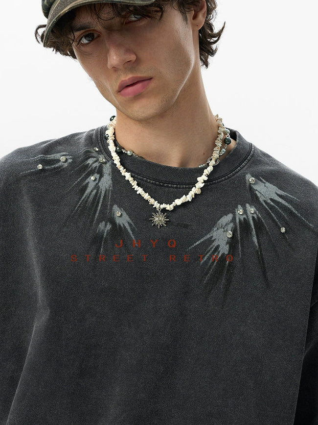 【25s Aug.】Vintage Printed Rhinestone Short Sleeve T-Shirt Main Image