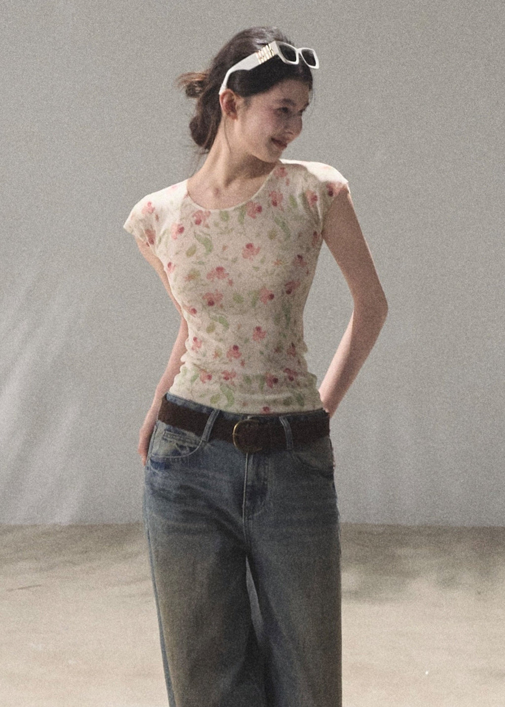 Soft Floral Linen Short Sleeve Top