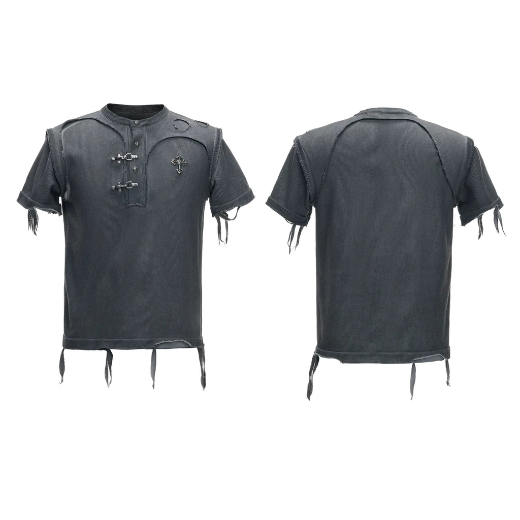 Distressed Rib Texture Henley Tee