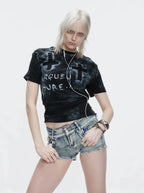 【26s May.】Distressed Cross Studded Slim Tee