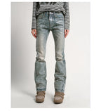 Ice Blue Crack Washed Flared Denim Jeans