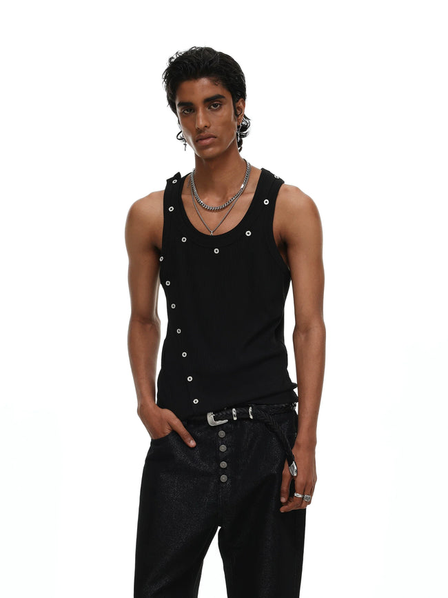 【26s May】Asymmetric Button Deconstructed Slim Tank Top Hover Image