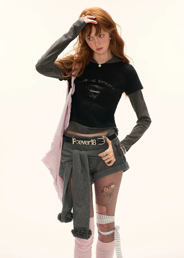 Faux Two-Piece Polka Dot Hoodie