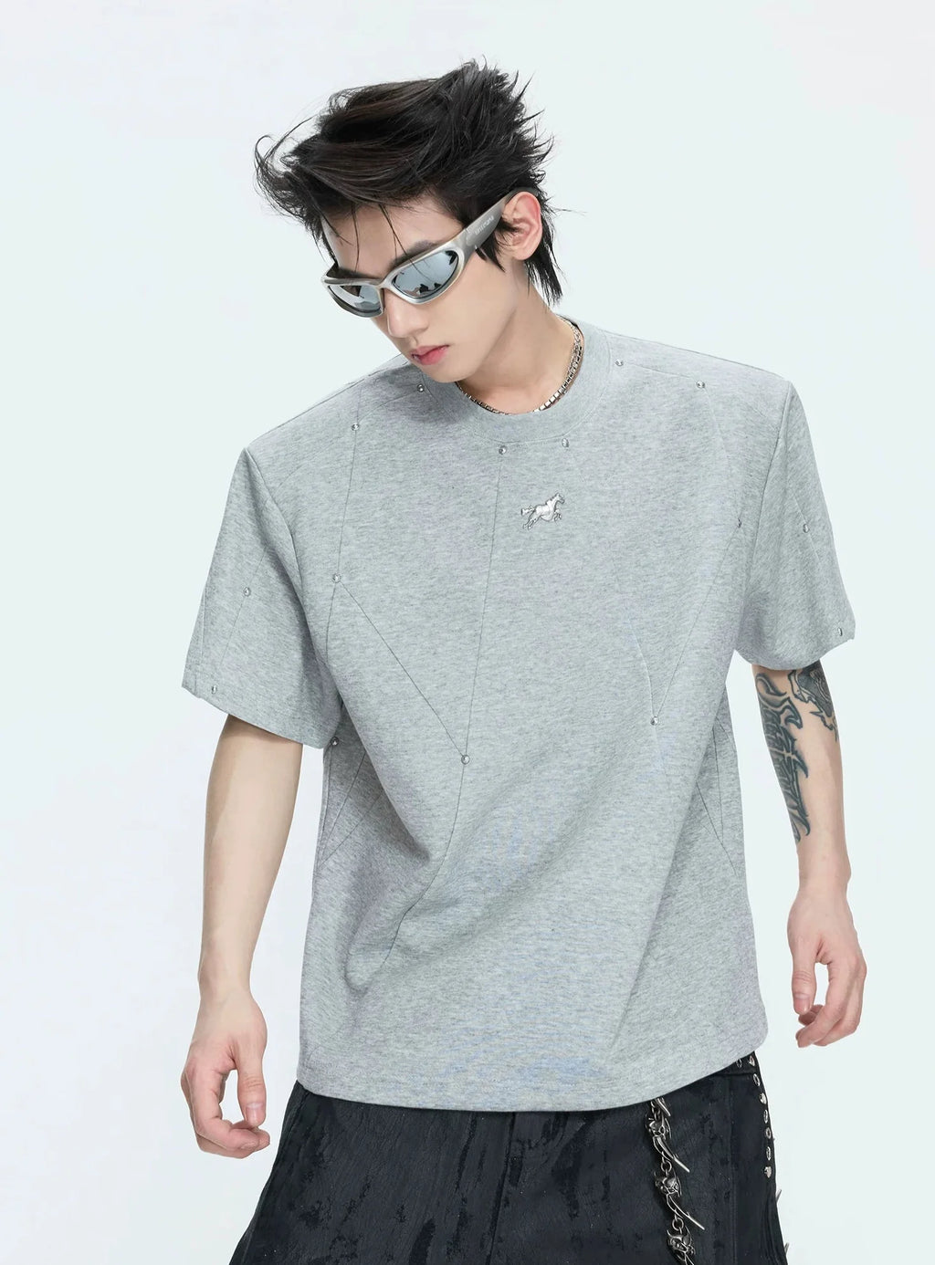 【26s May】Studded Deconstructed Boxy Shoulder Tee