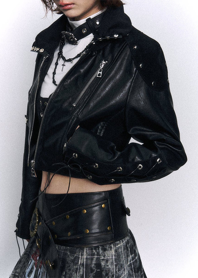 Stacked Collar Leather Jacket Main Image