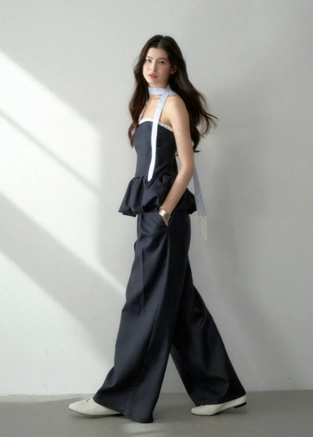 Casual Chic Bustier & Wide-Leg Suit Set Hover Image