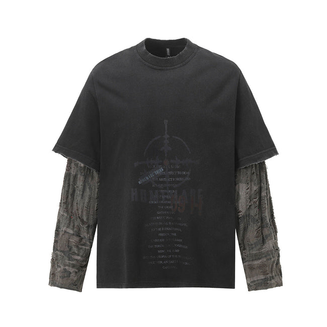 Layered Distressed Washed Long Sleeve Tee Hover Image