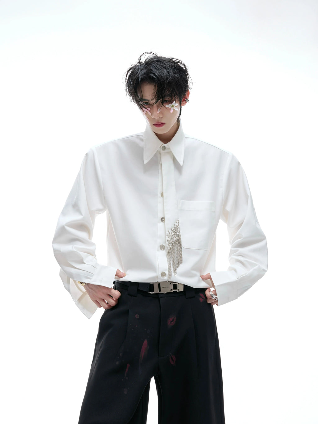 【25s Aug.】Tie-stitched Shoulder-padded Shirt