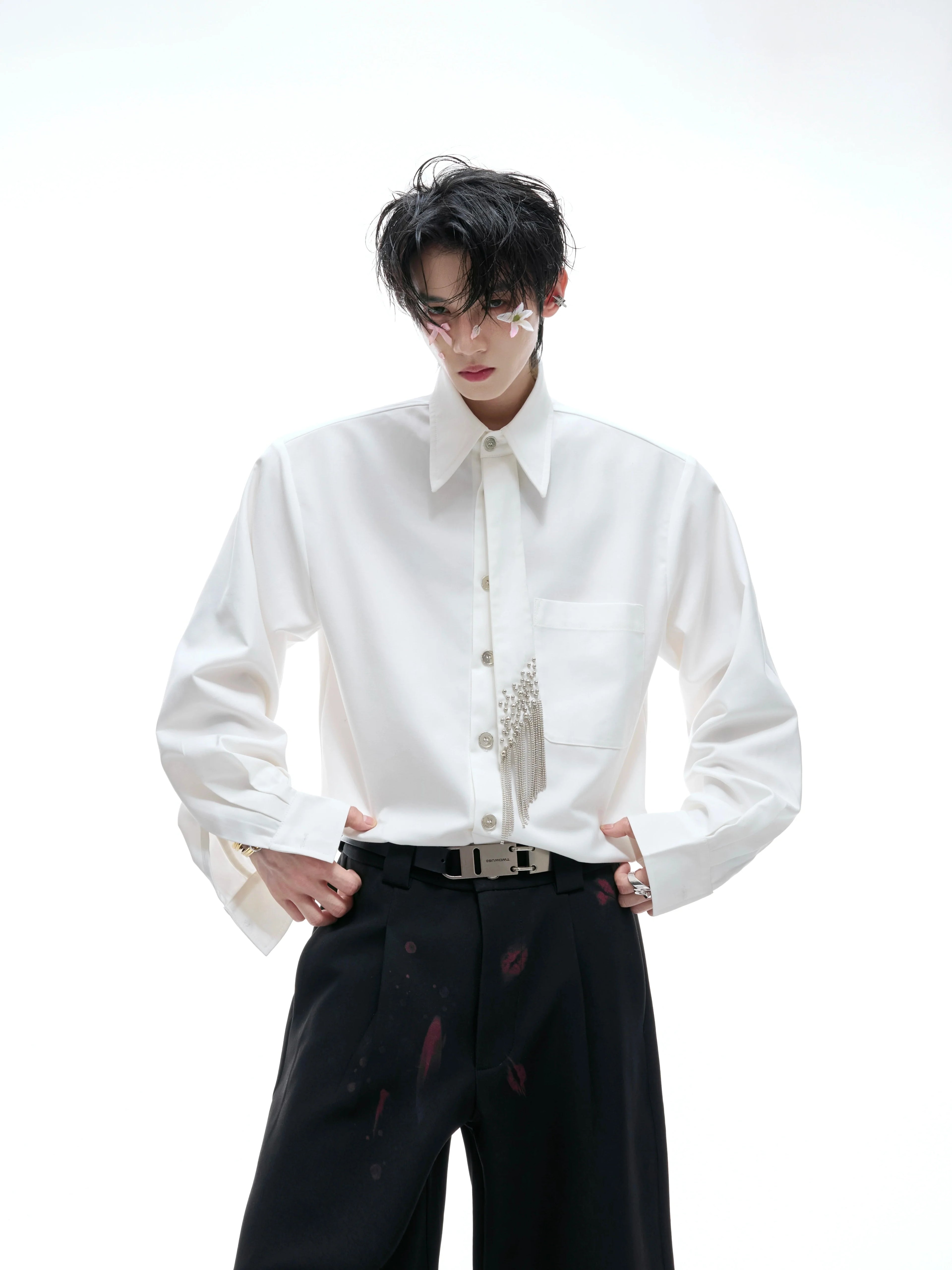 【25s Aug.】Tie-stitched Shoulder-padded Shirt