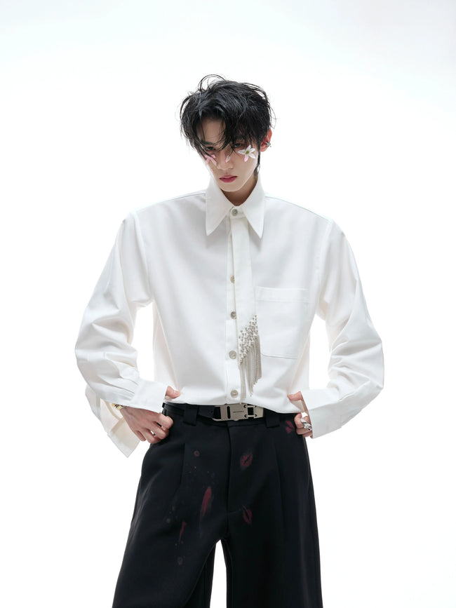 【25s Aug.】Tie-stitched Shoulder-padded Shirt Hover Image