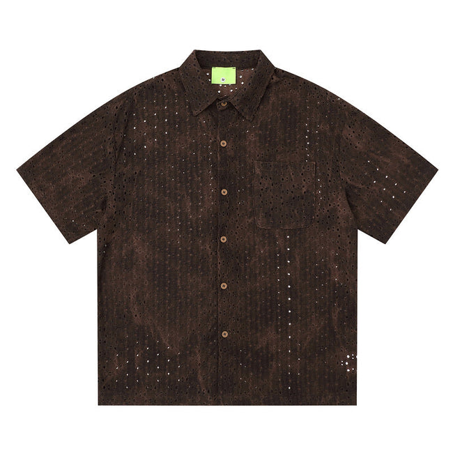 Distressed Tie-Dye Texture Short Sleeve Shirt Hover Image
