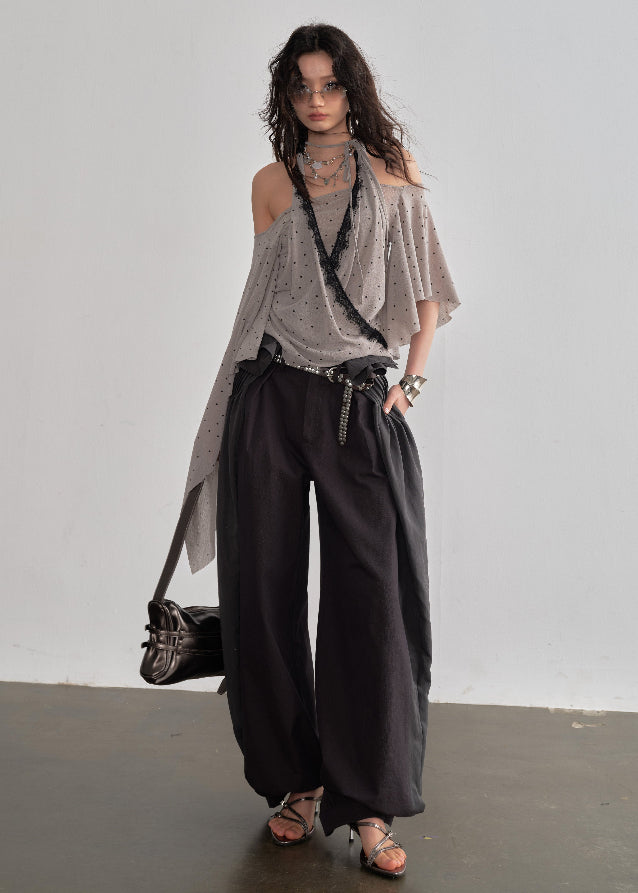 Retro Flow Shawl Halter Top