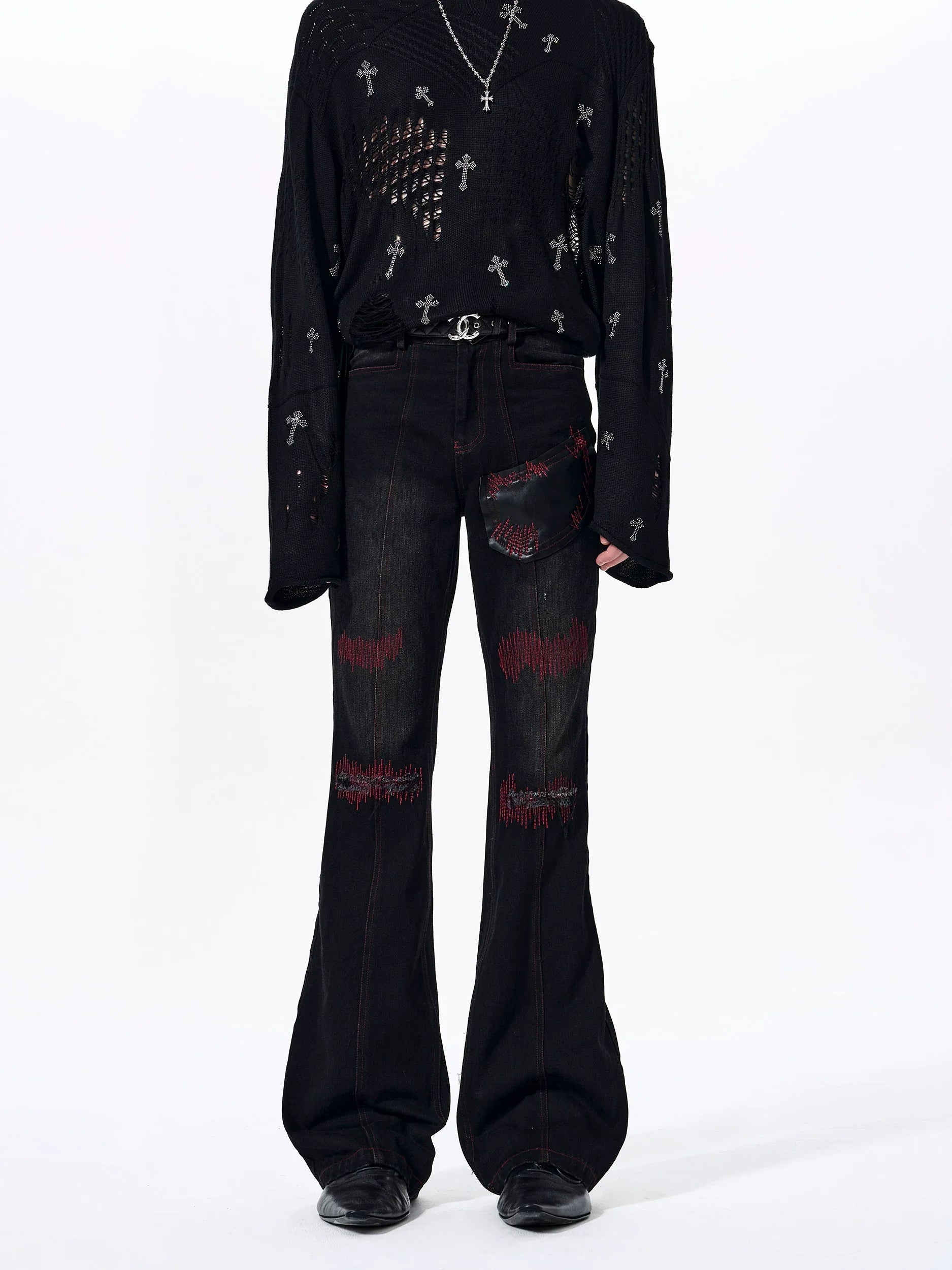 【26s Mar.】Flared Red Striped Jeans