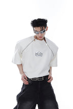 【25s Apr.】Shoulder Pad Round Neck T-shirt with Zipped
