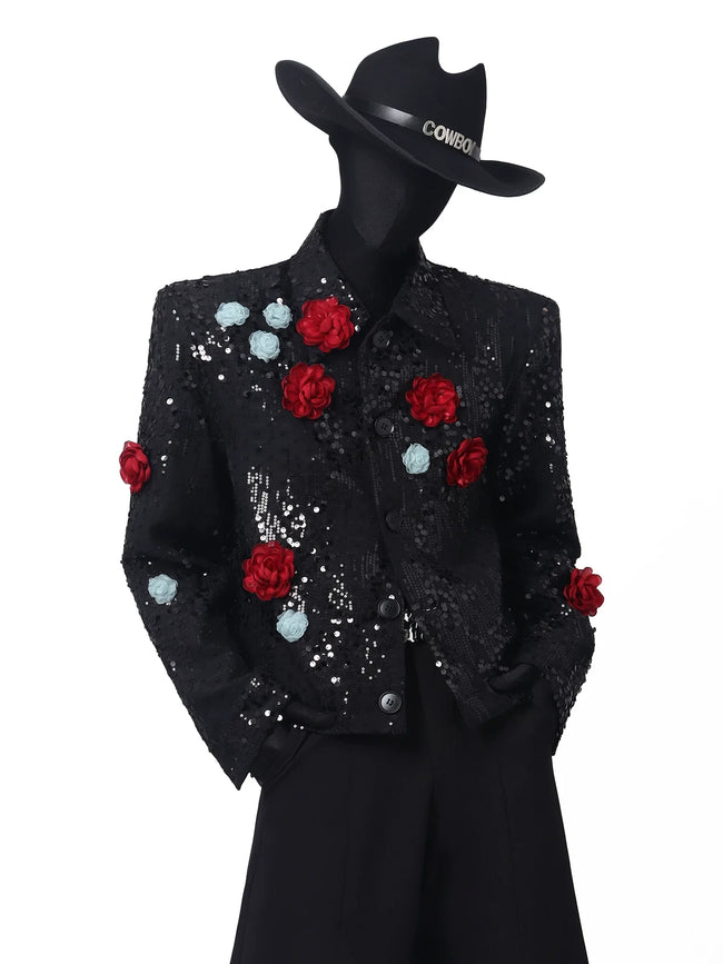 【26s Apr.】Sequin Floral Embellished Cropped Jacket Hover Image