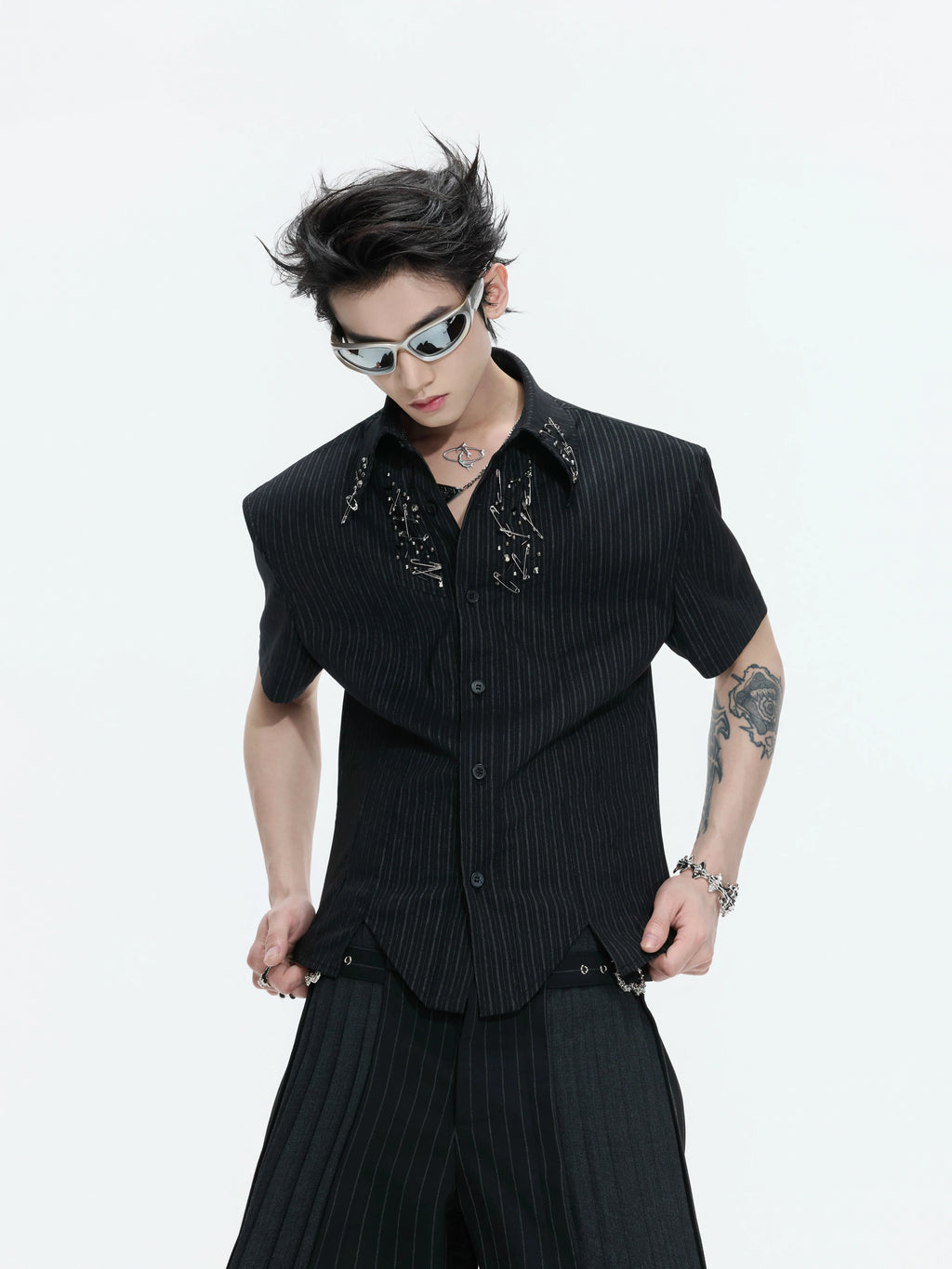Structured Stand Collar Asymmetric Shirt