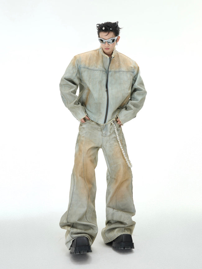 【25s Feb.】Pearl Embellished Vintage Denim Jacket Hover Image