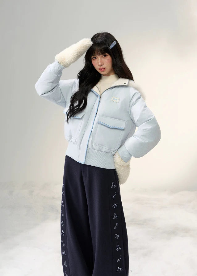 Snowflake Pastel Fur-Collar Down Jacket