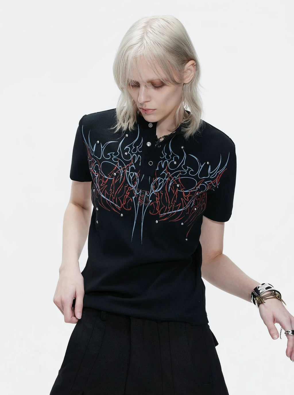 Gothic Flame Studded Slim Tee