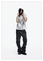 Distressed Raw Hem Slim Straight Jeans
