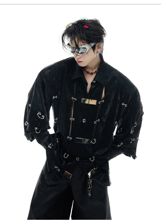 【25s Apr.】Hollow Out PU Leather Metal Clasp Jacket Hover Image