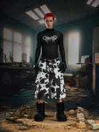 【25s Aug.】Deconstructed Patchwork Cargo Cow-Print Cropped Pants