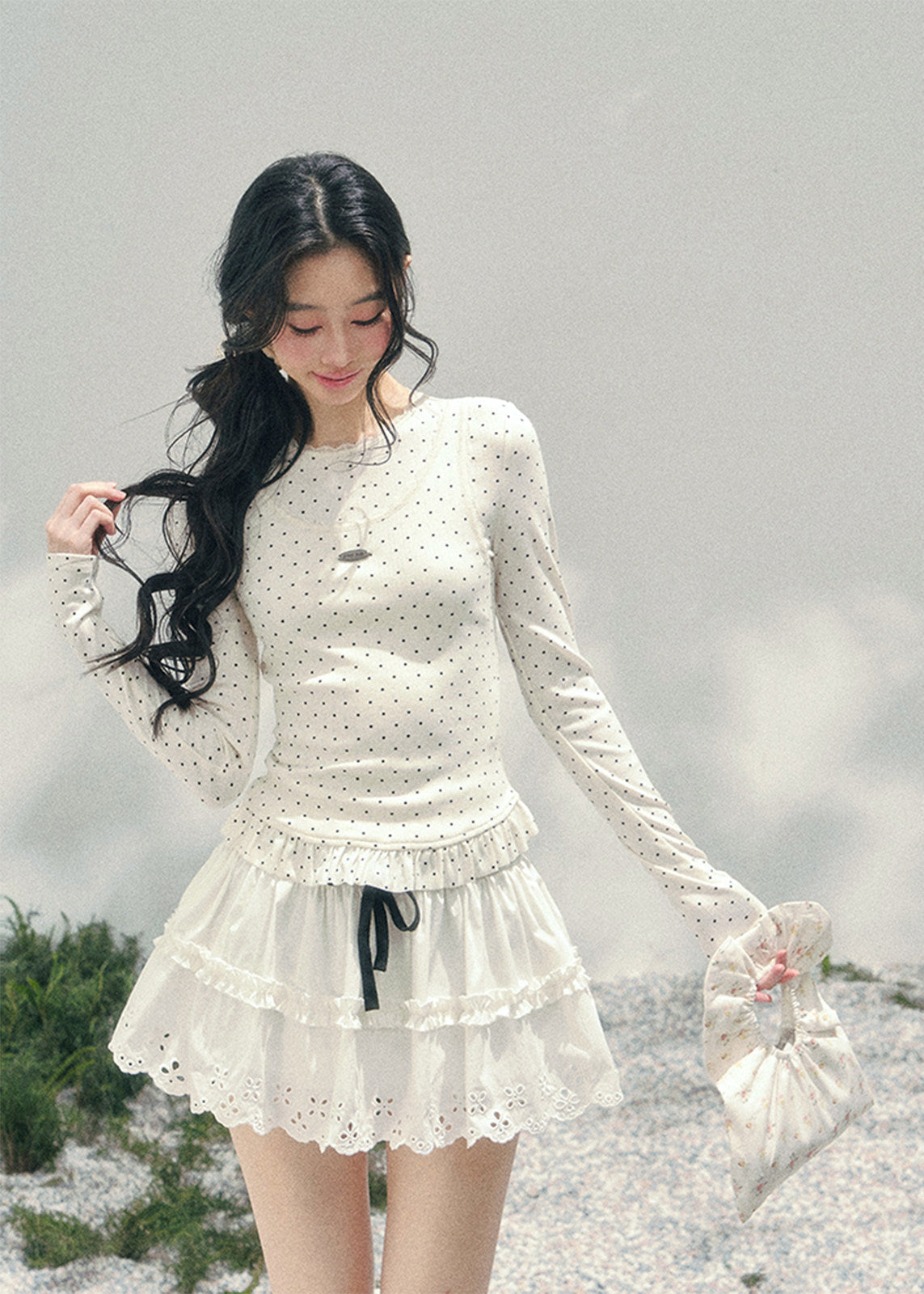 Milk Dot Layered Lace Top