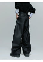 【25s Oct.】High-rise Smooth Fabric Pleated Trousers